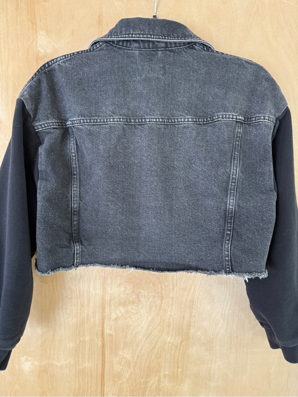 AllSaints Anders Mixed Media Cropped Denim Jacket: XS - Picture 7 of 13